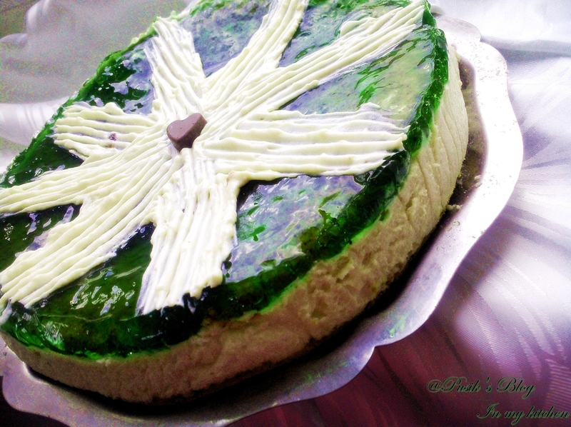 Tort cu crema de lamaie,cirese amare si jeleu de menta