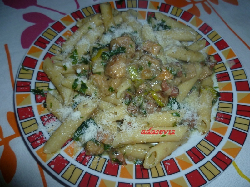 Penne Rigate con pancetta e funghi porcini