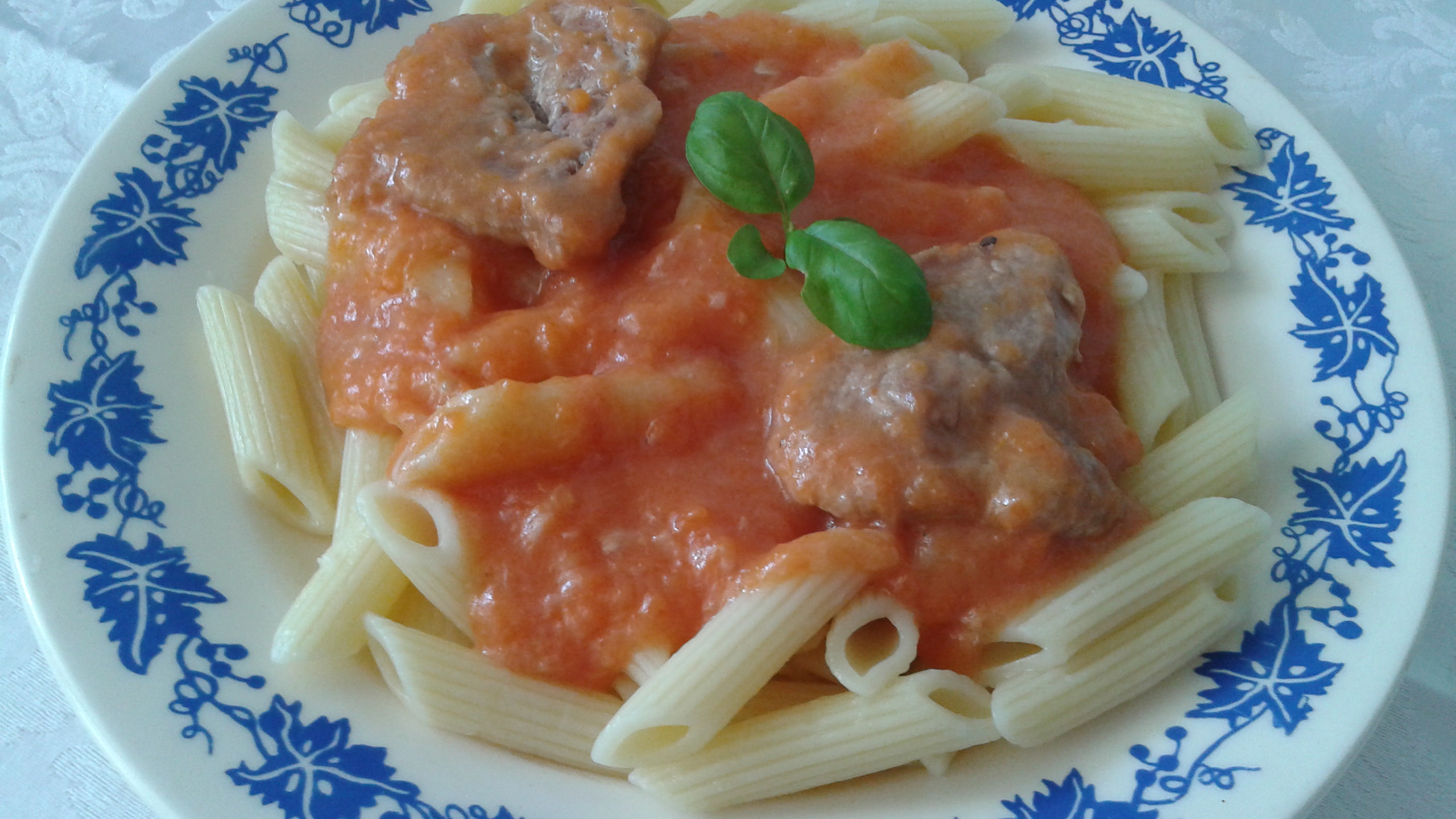 Penne cu sos de legume si carne de porc