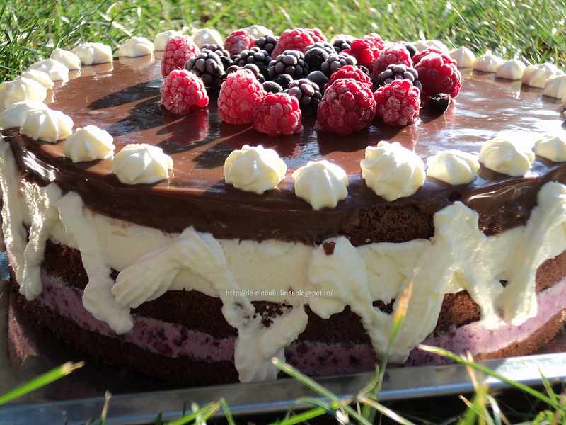 Tort cu ricotta si mousse de fructe de padure