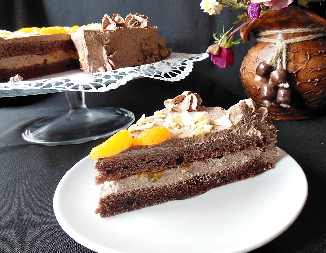 Tort cu ganache de ciocolata, mascarpone si mandarine