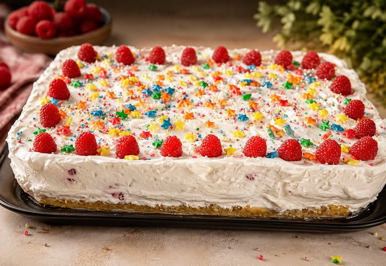 Tort cu frisca, iaurt si fructe