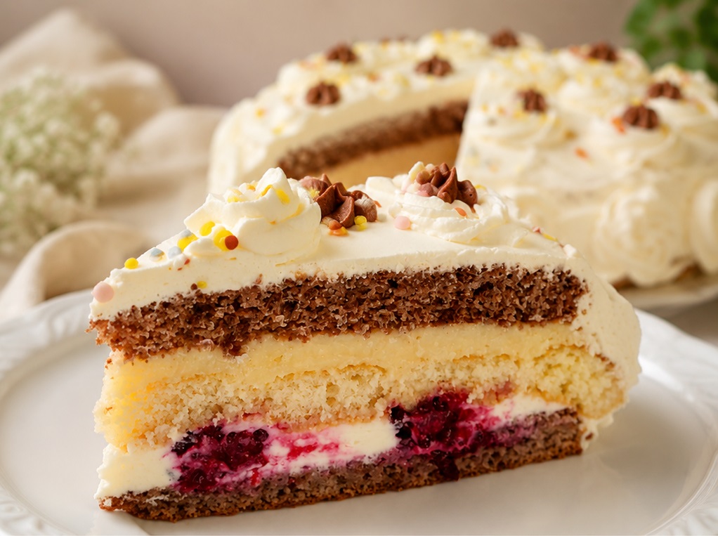 Desert tort cu crema de branza si budinca de vanilie