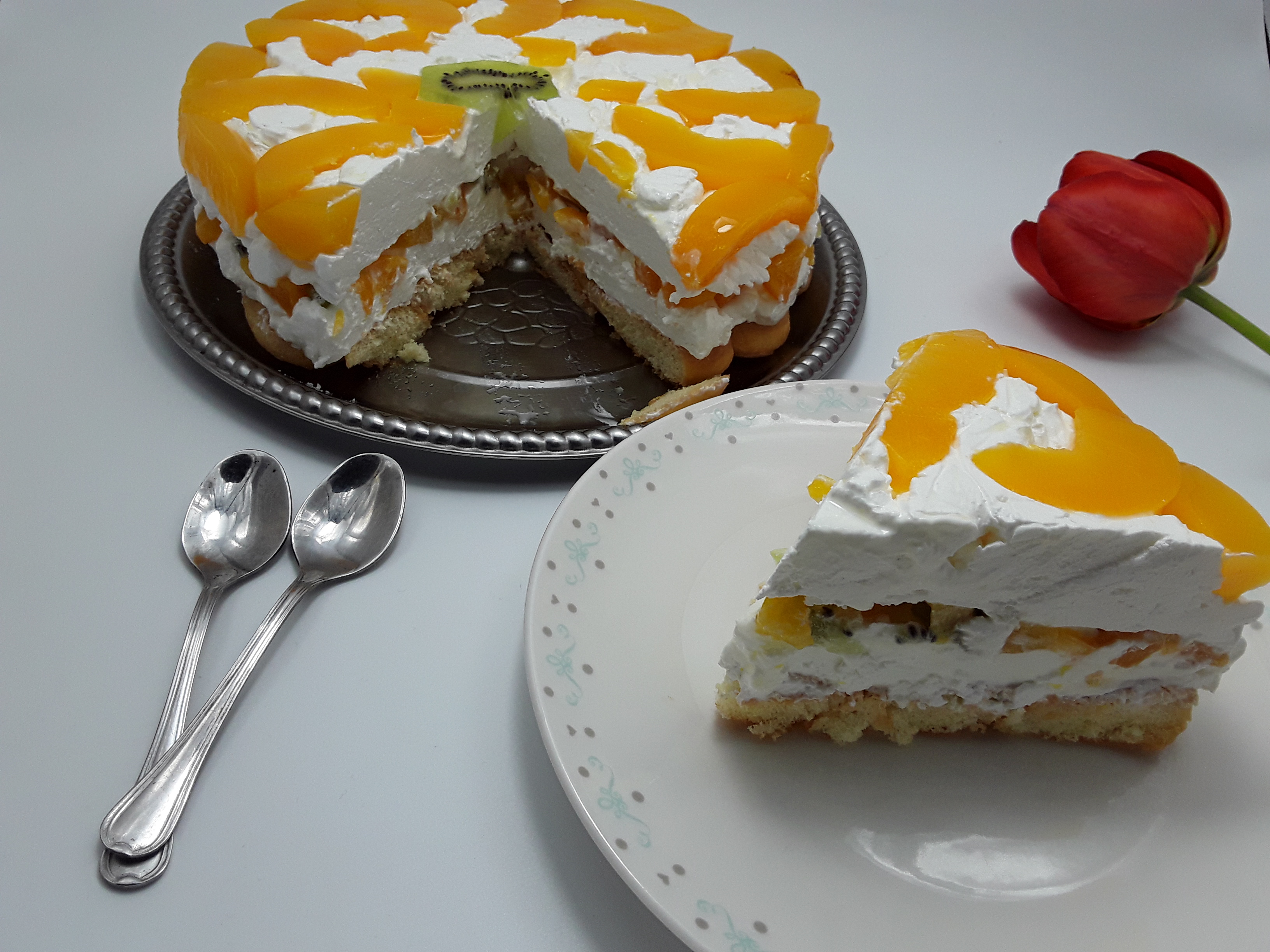 Desert tort diplomat cu compot de piersici- reteta nr. 400
