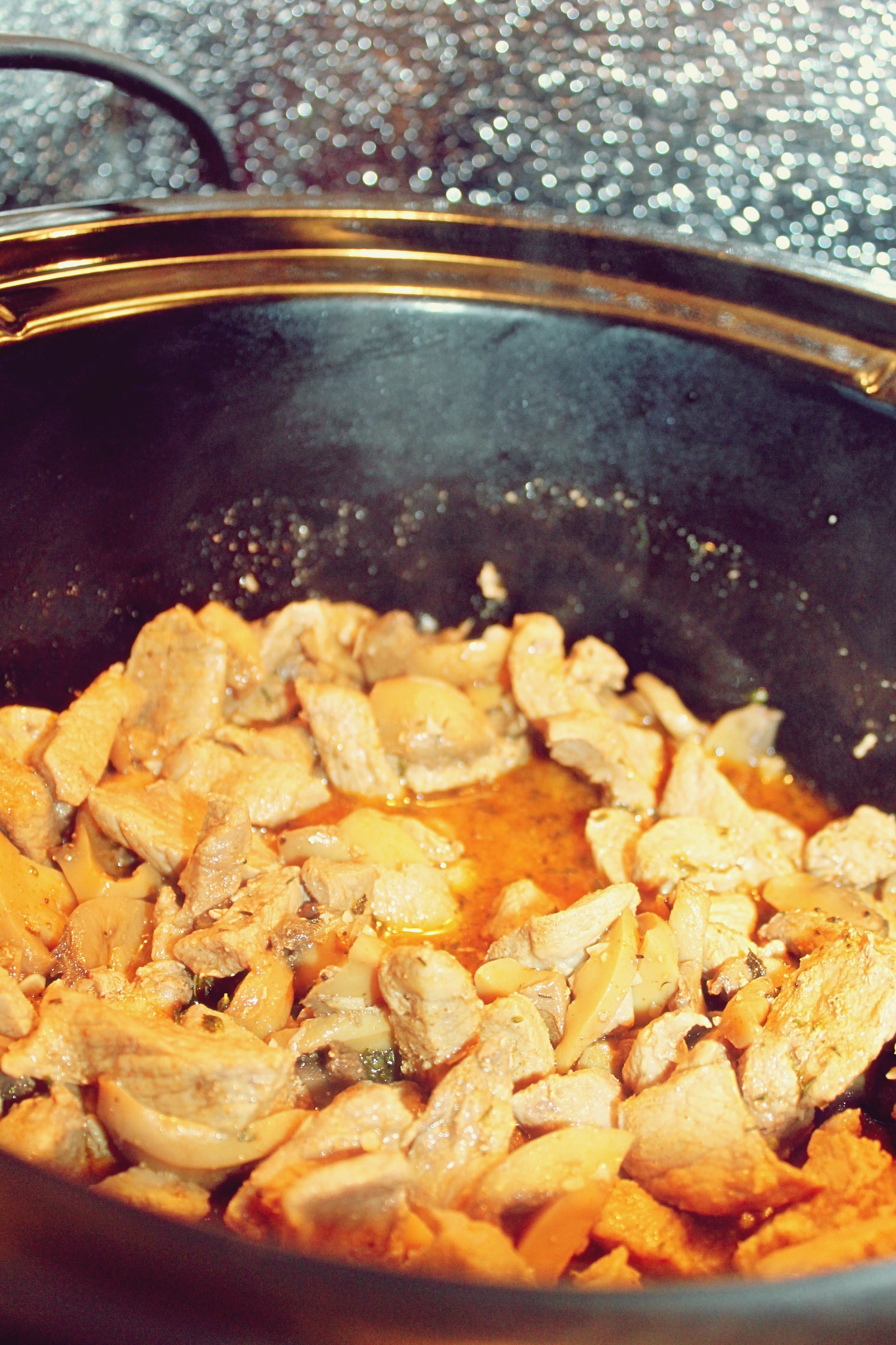 Stroganoff din carne de porc si ciuperci la slow cooker Crock Pot