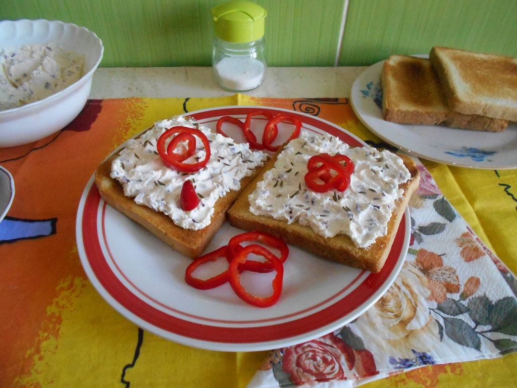 Aperitiv pasta tartinabila din branza de vaci, cu ceapa rosie si chimen